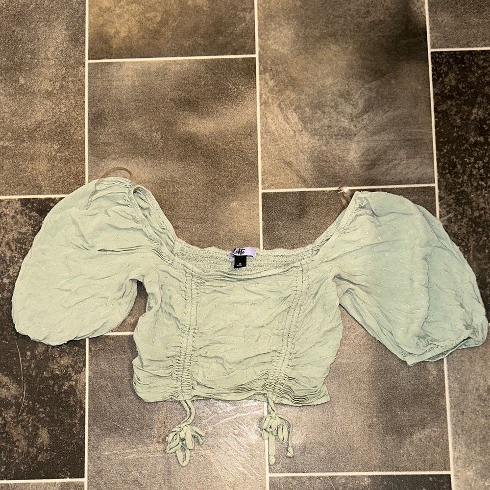 Chic Sage Green Puff Sleeve Blouse